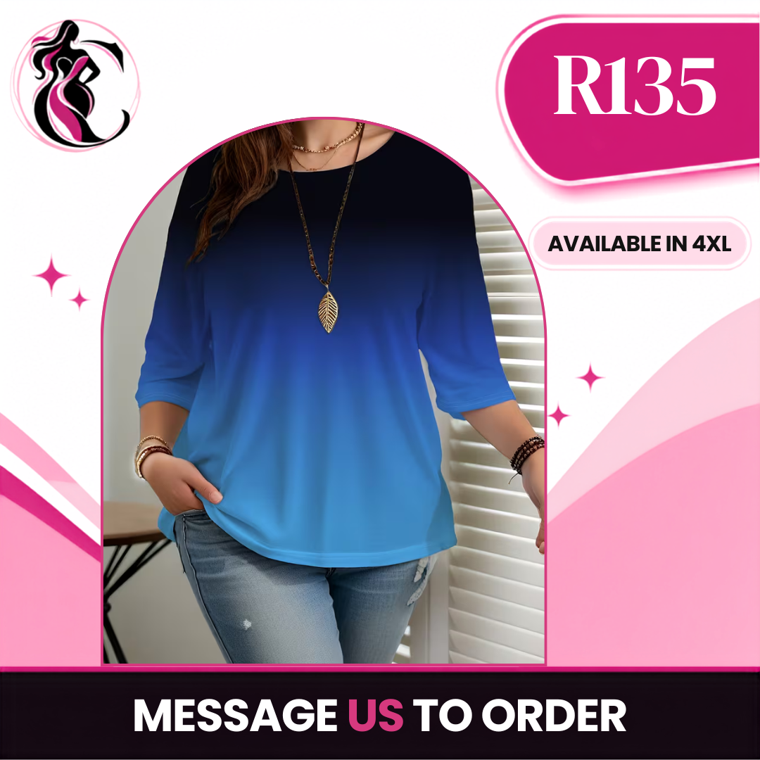 Blue Ombre three quarter sleeve tee
